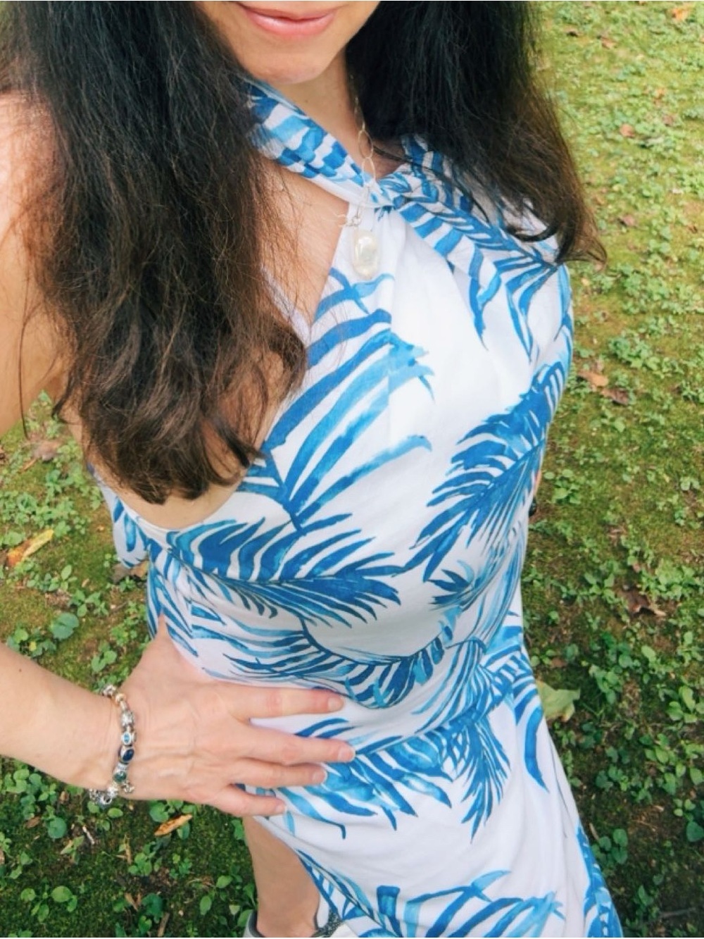 Tommy Bahama White Dress with Blue Palm Motif - Picture 7 of 12